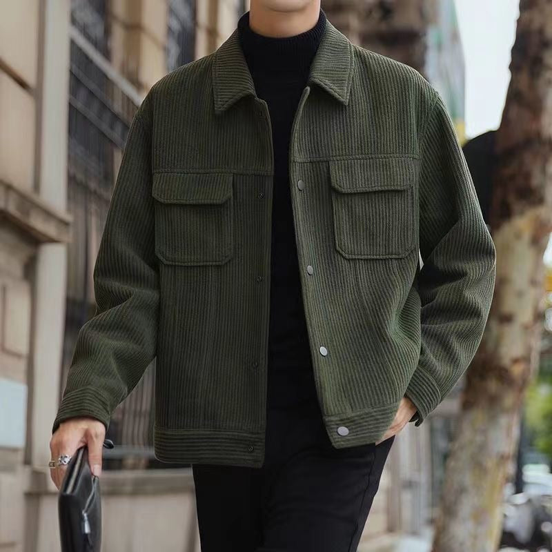 Advbridge New Spring and Autumn Corduroy Jackets Man Turn-down Collar Jacket for Men's Korean Fashion Jacket Outerwear Windbreak Coat