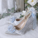 Advbridge Kawaii Romantic Lolita Shoes Pointed Toe High Heels 8cm Vintage Feminine Flower Wedding Women Sandals