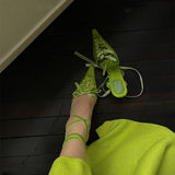 Advbridge New Summer Women' Sandals Green Cross Lace-Up Pumps Sexy Pointed Toe Stilettos Design Sense Fashion Silk Catwalk High Heels