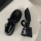 Advbridge High Heels Autumn Women Double Buckle Mary Janes Shoes Black Patent Leather Dress Shoes Pumps Retro Elegant Ladies Loafers