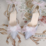 Advbridge Kawaii Girl Tea Party Elegant Pearl Love Lace Bowknot Lolita Shoes Multicolor Exquisite Embroidery Pointed Sandals Cosplay Lolit