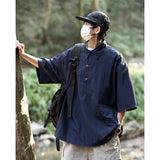 Advbridge Summer Short Sleeve Shirt Men Fashion Retro Pocket Shirts Mens Japanese Streetwear Solid Color Loose Pullover Shirt Men M-2XL