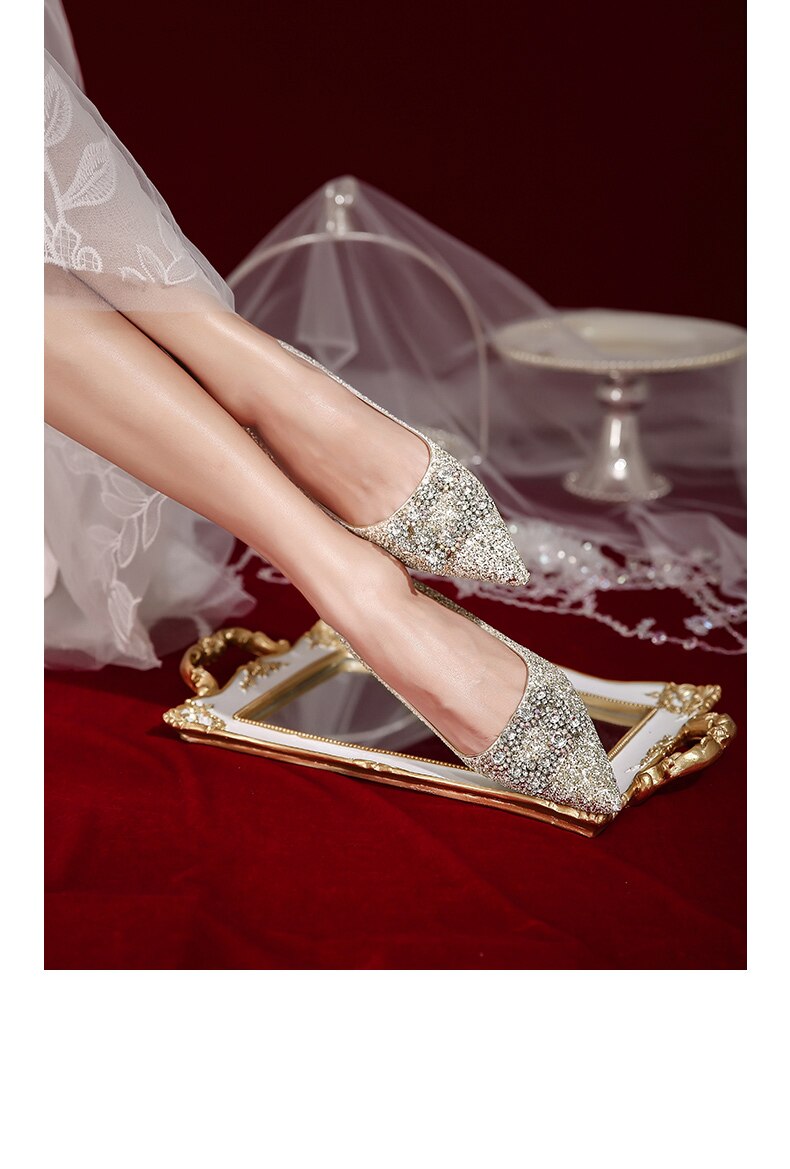 Advbridge French Wedding Shoes Wear Princess Crystal Shoes Female High-heeled Diamond Bridesmaid Wedding Bride Shoes Thin Heels