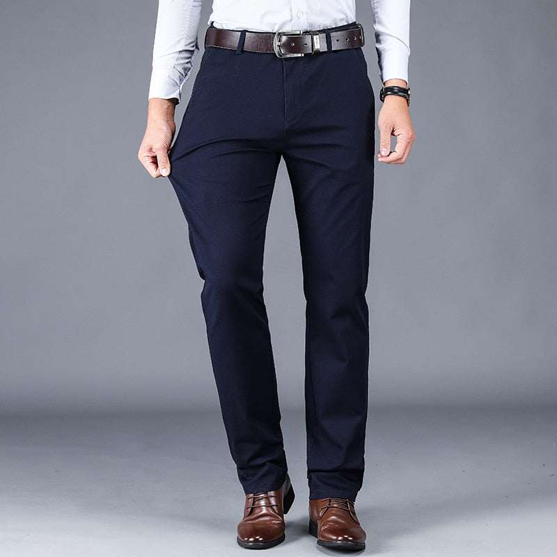 Advbridge 4 Colors 98% Cotton Casual Pants Men New Classic Style Straight Loose High Waist Elastic Trousers Male Brand Clothes