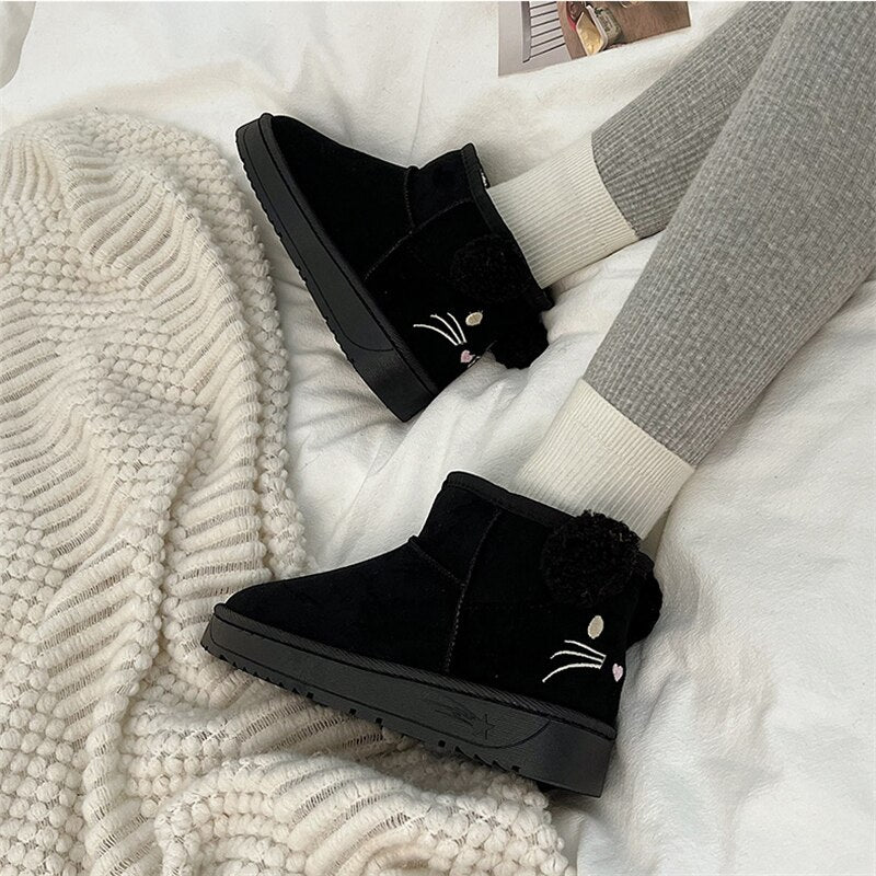 Advbridge Snow Boots Women's Short Tube Thickened Cotton Shoes Winter Suede Platform Keep Warm Plush Women Ankle Boots Girls Black