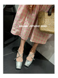 Advbridge 2023 new spring women pumps natural leather 22-24.5cm length cowhide+sheepskin square toe Cross buckle Mary Jane shoes