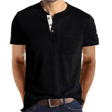 Advbridge Summer New Short Sleeve Men's Clothing Solid Color Round Neck Spliced Button Europe and America Slim Spliced Pocket T-shirt