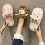 Advbridge Slippers Casual Room Shoes Fur Flip Flops Winter Footwear Low Slides Flock Luxury Massage Rubber Plush Flat Hoof Heels Basic PU