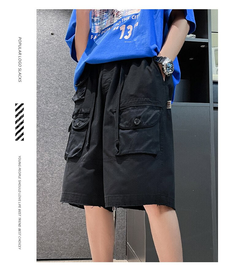 Advbridge Summer New Hot Sale Shorts Men Zipper Fly Solid Cargo Pants Japanese Multi-pockets Hip Hop Shorts Straight Tube Overalls