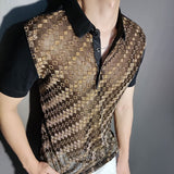 Advbridge Black Gold Abstract Pattern Lace Sexy Polo See Quality Men Through Social Club Luxe Transparent Shirt Summer Short Sleeve Polo