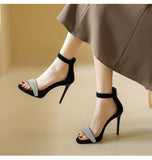 Advbridge Women Sandals Prom Party Dress High Stiletto Heel Sandals One Strap Ankle Zip Designer Pumps Wedding Crystals Shoes femme luxe