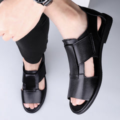 Advbridge Summer Luxury Sandals Men Genuine Leather Casual Shoes Men Breathable Beach Shoes High Quality Outdoor Slippers Black Mens Shoes