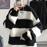 Advbridge Spring Autumn Winter Fashion Man Casual Men's Loose Pullover Tess Soft Knitted Versatile Striped Patchwork Hollow Out
