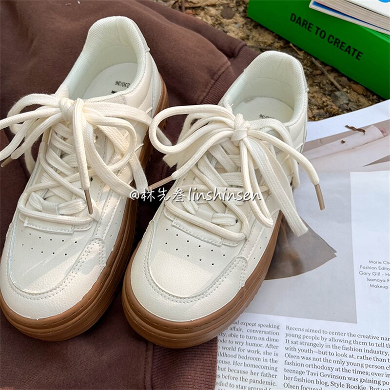 Advbridge Brand Leather Sneakers Women Design Woman Vulcanized Shoes Sneakers Lace Up White Casual Ladies Spring Autumn Flats Shoes