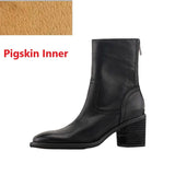 Advbridge Woman Ankle Boots Round Toe Elegant Winter Boots Soft Cowhide Ladies Warm Shoes Back Zipper Modern Shoes For Autumn Spring