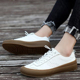 Advbridge Classic Men Black White Sneakers Soft Genuine Leather Men Shoes Lace-up Casual Flats Shoes All-match Minimalist Sneakers for Men