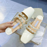 Advbridge summer new pearl sandals mule shoes female flat-bottomed Baotou flat-bottom slippers female fairy wind half drag