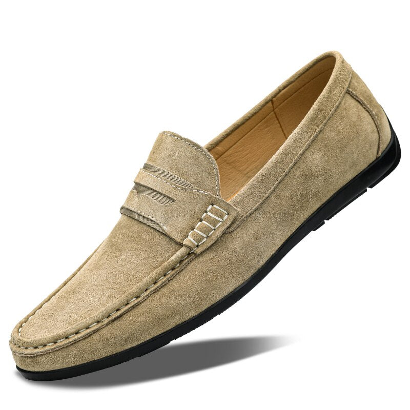Advbridge Spring Summer Suede Men Loafers Comfortable Flat Casual Shoes Men Breathable Slip-On Soft Genuine Leather Driving Shoes Moccasin