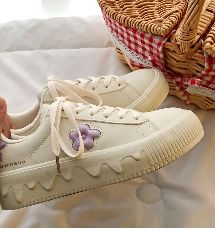 Advbridge Japanese Platform New Sneakers Flower Kawaii White Sports Casual Canvas Shoes Flat Vulcanize Lolita Tennis Running