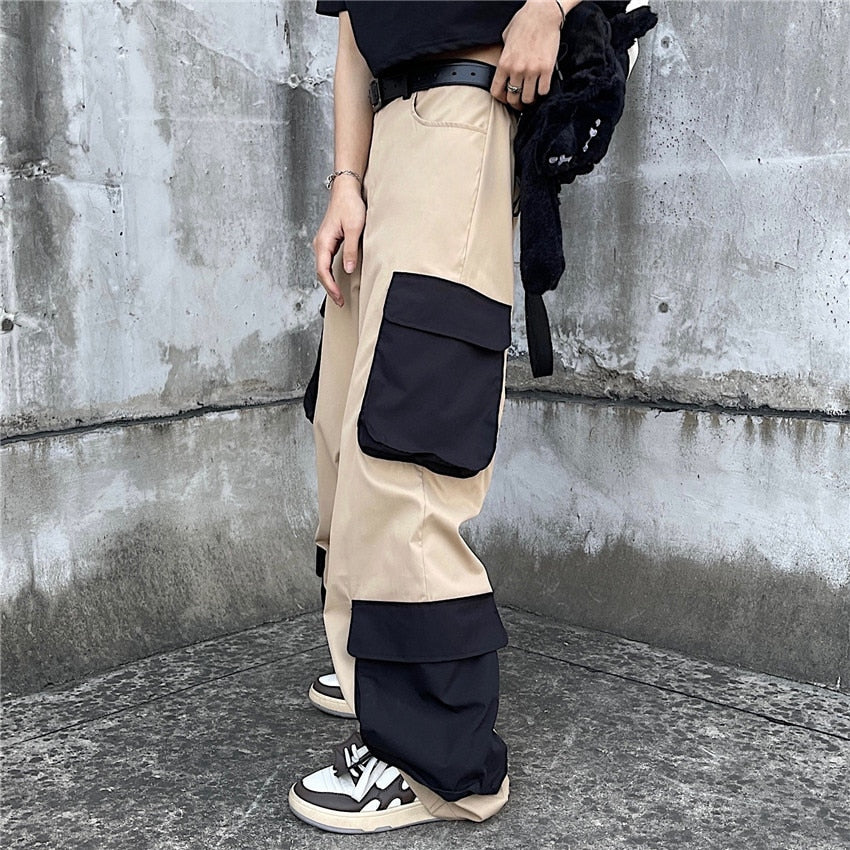 Advbridge Spring Cotton Cargo Pants Men Fashion Retro Pocket Casual Pants Men Streetwear Loose Hip Hop Wide Leg Pants Mens Straight Pants