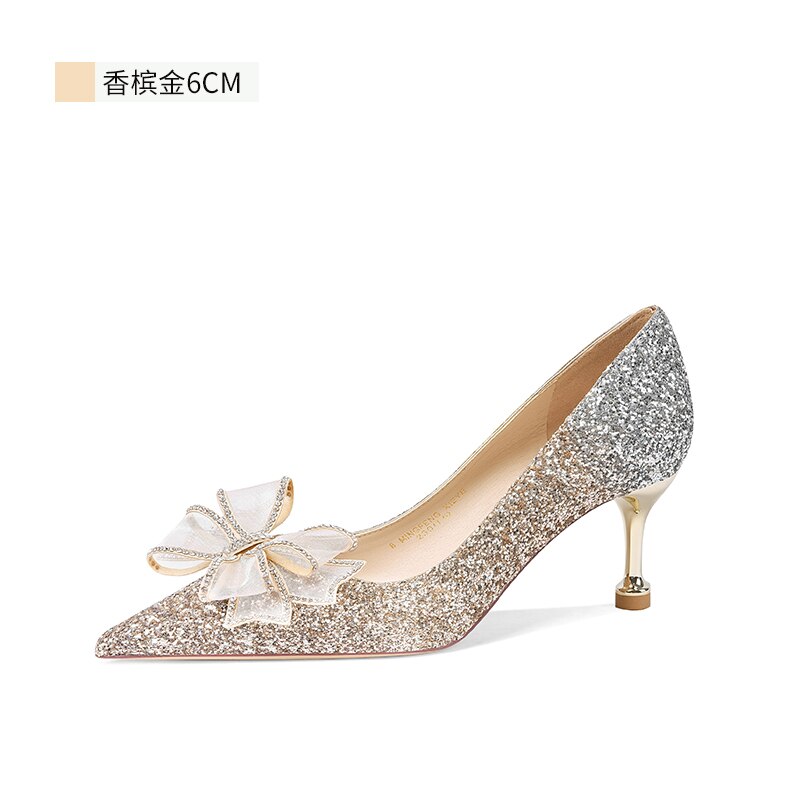 Advbridge Crystal Wedding Shoes Summer Female Main Wedding Dress Two New Bows Bride's High-heeled High-grade Not Tired Feet Women Heels