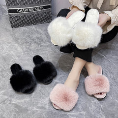 Advbridge Winter Fur Slippers Home Women Indoor Furry Soft Fluffy Plush Platform Flat Cotton Slippers Luxury Designer Slides House Shoes