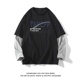 Advbridge Spring Autumn Fake Two Pieces Tshirt Men's Long Sleeve Casual O Neck Print Shirts  Ins Simplicity Men Clothing