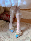 Advbridge Romantic bowtie falbala decor pointed toe  slipper removable gold chains kitten Heels sky blue suede Wedding sandals