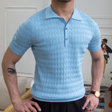 Advbridge High Quality Blue Jacquard Lapel Short Sleeved Polo Shirt Summer Business Simple Lapel Slim Polo British Comfortable T-shirt Men