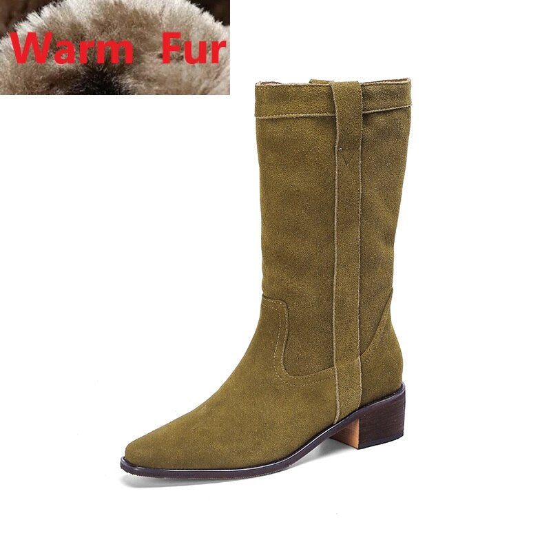 Advbridge Western Boots Cowgirls Cool Shoes Woman Cow Suede Spring Autumn Botas Casual Style Fashion Woman Ankle Boots Slip On Ladies Shoe