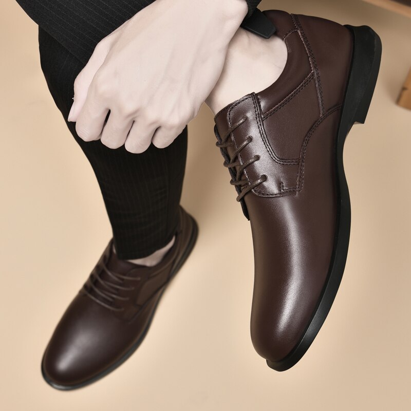 Advbridge men dress shoes Genuine Leather Fashion Men Business Dress Oxford outdoor lace up Breathable Formal Wedding Shoes for men