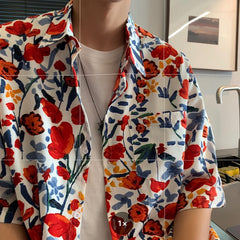 Advbridge Summer Beach Shirt Short Sleeve Turn-down Collar Floral Blouse Men Fashion Loose Mens Hawaiian Vibe Shirts Vacation Camisa