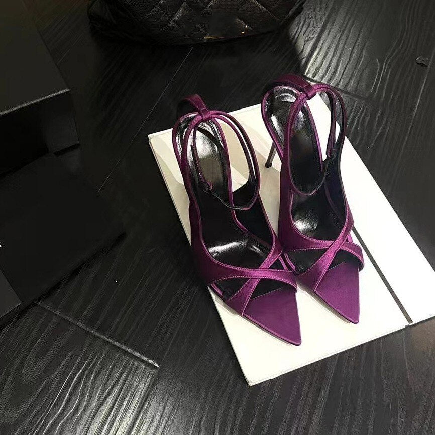 Advbridge Sexy Purple Satin Super High Heels 2023 Spring Summer New Fish Mouth Pointed Toe Sandals Women's Open Toe Stiletto Single Shoes