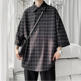 Advbridge Summer New Men's Plaid Shirt Half Sleeved Harajuku Neutral Fashion Casual Hip Hop College 2023 Polo Collar Shirt Original Design