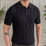 Advbridge 2023 British Slim Lapel Knitted Striped Casual Polo Shirt Summer Jacquard Lapel Neck Men's Solid Color Short-sleeved T-shirt
