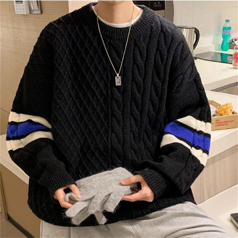 Advbridge New Spring Autumn Men's O-neck Sweaters Fashion Patchwork Youth Chic Pullover Loose Tops Male Knitted Sweater