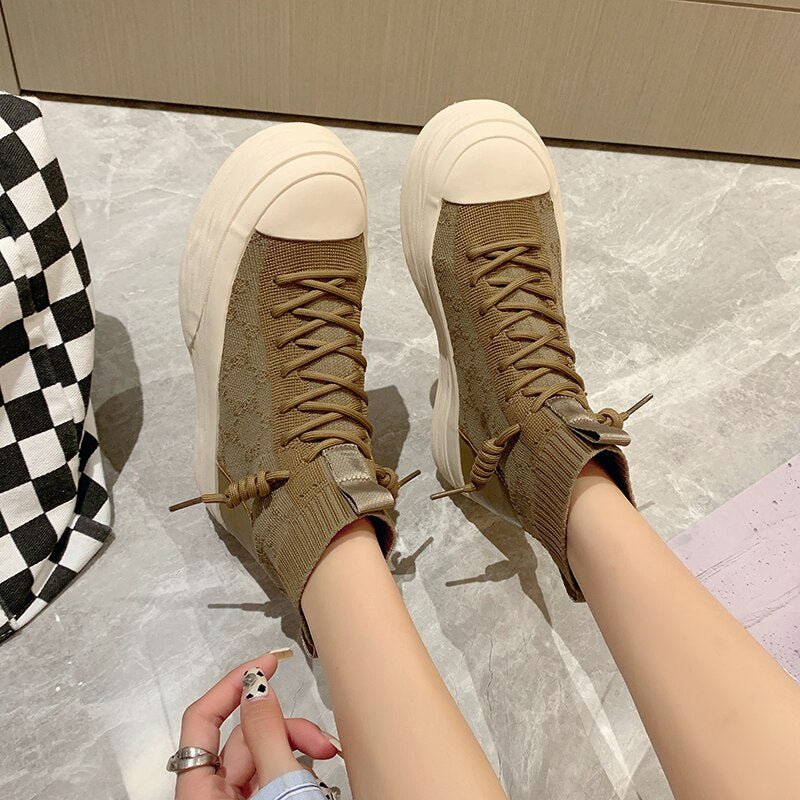 Advbridge Women High Top Sneakers Luxury Outdoor Casual Height Increasing Platform Knitting Breathable Women's Sports Shoes Autumn Hotsale