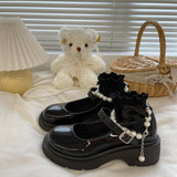 Advbridge Kawaii White British Jk School Girls Loli Shoes Lady Summer New Pearl Fairy Style Thick Platform Mary Jane Mid Heel 4.5cm