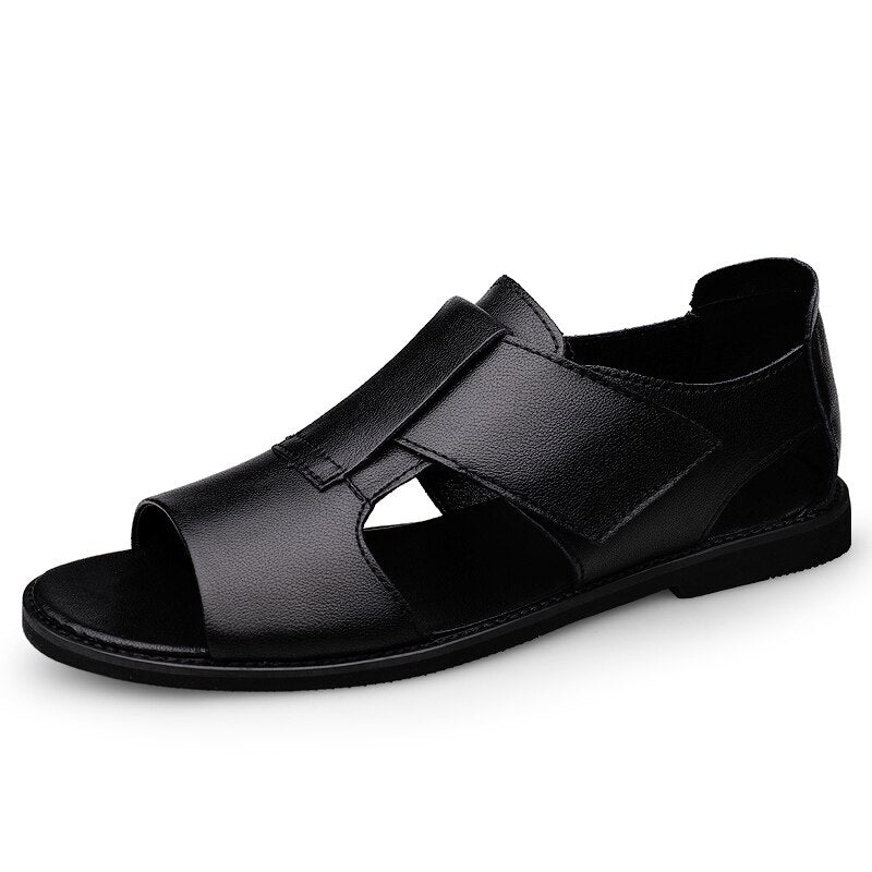 Advbridge Summer Luxury Sandals Men Genuine Leather Casual Shoes Men Breathable Beach Shoes High Quality Outdoor Slippers Black Mens Shoes