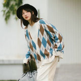 Advbridge Autumn Winter Fashion Casual Men's Loose Tess Cool Boys Knitted Sweater Button Cardigan Coat Solid Patchwork Diamond Plaid Warm