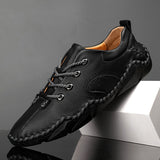 Advbridge Fashion Vintage Handmade Leather Men Shoes New Outdoor Casual Loafers Lace-up Moccasin Tooling Shoes Driving Flat Big Size 38-48