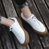 Advbridge Classic Men Black White Sneakers Soft Genuine Leather Men Shoes Lace-up Casual Flats Shoes All-match Minimalist Sneakers for Men