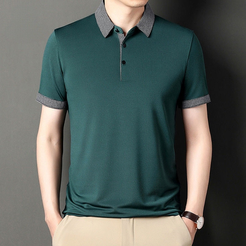 Advbridge Summer New Men's Short Sleeve Polo Shirt Lapel Casual Fashion Tees Shirts Solid Patchwork Pullover Casual Oversize Clothing