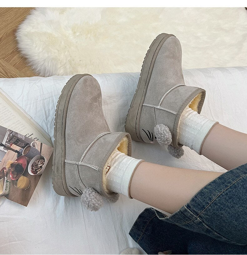 Advbridge Snow Boots Women's Short Tube Thickened Cotton Shoes Winter Suede Platform Keep Warm Plush Women Ankle Boots Girls Black