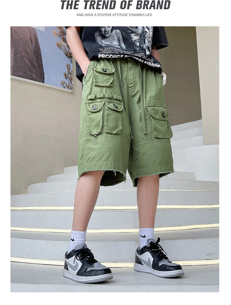 Advbridge Summer New Hot Sale Shorts Men Zipper Fly Solid Cargo Pants Japanese Multi-pockets Hip Hop Shorts Straight Tube Overalls