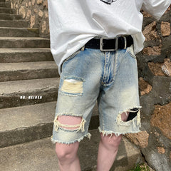 Advbridge Summer Hole Shorts Jeans Men Ripped Denim Pants Fashion Black/Blue Men's Jeans Short Pants Streetwear Straight Jeans Men