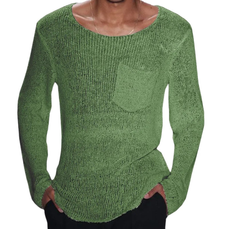 Advbridge Spring Casual Solid Color Slim Fit Knit Tops For Men  Long Sleeve Crew Neck Knitting T Shirts Mens Clothes Leisure  Shirt