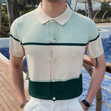 Advbridge Playera Polo Hombre Summer Men Cardigan Short-sleeved Casual Knitted Polo Shirt British Slim Lapel Ice Silk Breathable Polo