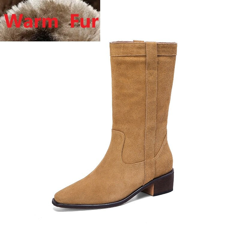 Advbridge Western Boots Cowgirls Cool Shoes Woman Cow Suede Spring Autumn Botas Casual Style Fashion Woman Ankle Boots Slip On Ladies Shoe