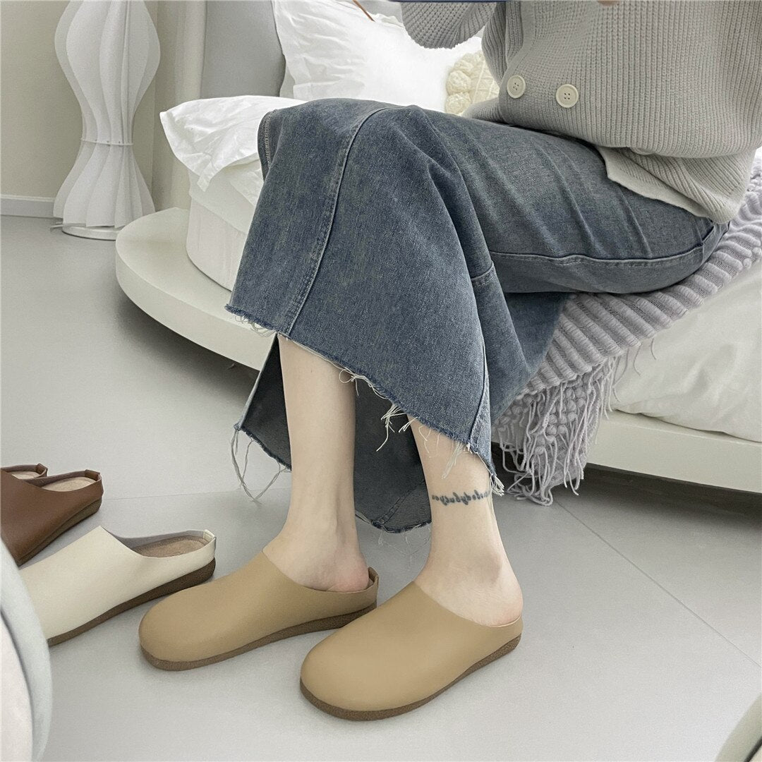 Advbridge Low Shoes Hoof Heels Rubber PU Basic Rome Fabric Low Shoes PU Rome Fabric Hoof Heels Basic